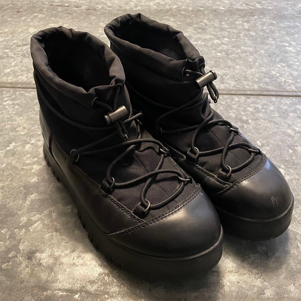 Prada Womens Drawstring Hiking Ankle Boots EU 37.5 US 7 Black Platform Chunky